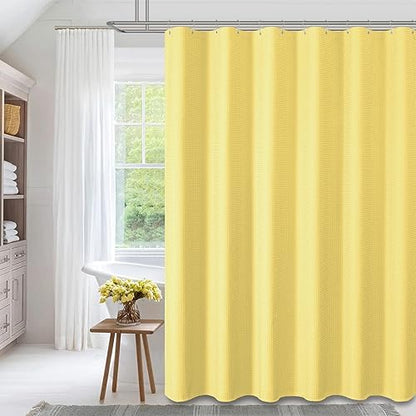 Dynamene Long Waffle Shower Curtain 256 GSM Heavy Fabric 72x78 Yellow