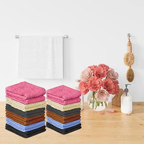 QUBA LINEN 100% Cotton Washcloth Set 24 Packs – Soft, Absorbent Face Towels for Bathroom & Gym Use – Reusable, Durable & Machine Washable Wash Cloths - Multi-Color, 12x12 Inches