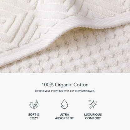 Texere 100% Organic Cotton Diamond Jacquard 700 GSM Luxury Bath Towel Sets - Ultra Soft and Absorbent Hotel and Spa Quality (Diamond, Cream, 2 Bath Towels)