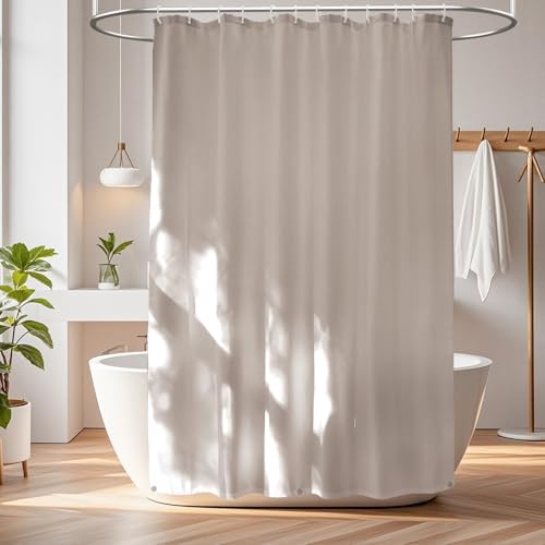 Seenus Waterproof Fabric Shower Curtain Liner Khaki with 3 Extra-Large Magnets, 72 x 72 inch Washable Brown Cloth Shower Liner Hotel Quality, Earth Tone Lightweight Shower Curtains for Bathroom
