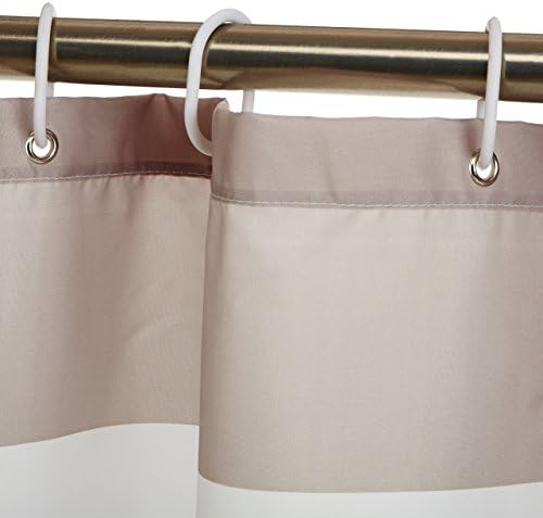 Amazon Basics Bathroom Shower Curtain, Water Resistant Fabric with Rust Proof Grommets & Hooks, Weighted Hem, Machine Washable, 72"x72", Light Brown, Beige