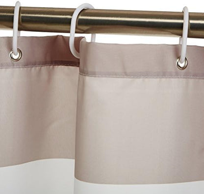 Amazon Basics Bathroom Shower Curtain, Water Resistant Fabric with Rust Proof Grommets & Hooks, Weighted Hem, Machine Washable, 72"x72", Light Brown, Beige