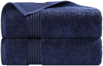 Superior Egyptian Cotton Bath Towel Set, Home Bathroom Towels, Master, Guest Bath, Decor Essentials, Quick Dry, Absorbent, Large Body Towels, Spa, Hotel, Resort, Adult, Kids, Set of 2, Navy Blue