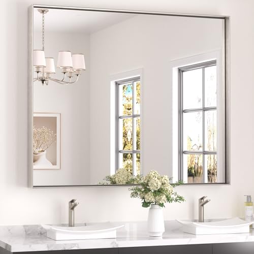 Keonjinn 48x40 Inch Nickel Bathroom Mirror for Over Sink, HD Tempered Glass
