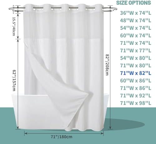 eachope No Hook Waffle Shower Curtain with Snap-in Liner, 71x82 Inch, White