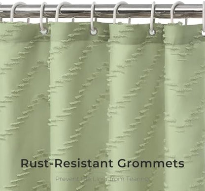 Green Boho Fabric Shower Curtain 72 x 84 Inches