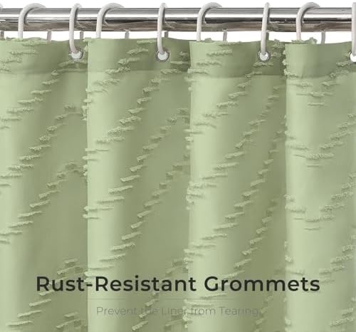 Green Boho Fabric Shower Curtain 72 x 78 Inches