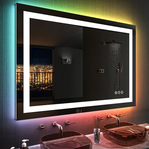 LOAAO 48"X36" RGB LED Bathroom Mirror with Lights, UL Listed