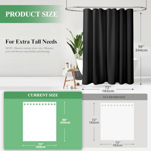 Dynamene Extra Long Waffle Shower Curtain 256 GSM Fabric 72x96 Black