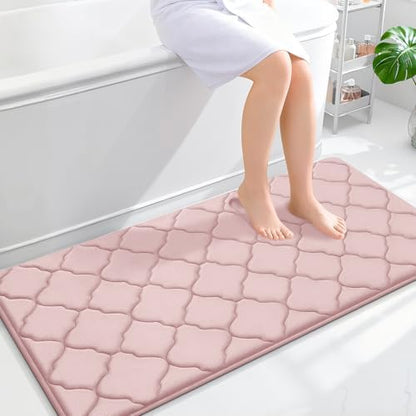 OLANLY Memory Foam Bath Mat Rug 47x24, Ultra Soft Bathroom Rugs, Pink