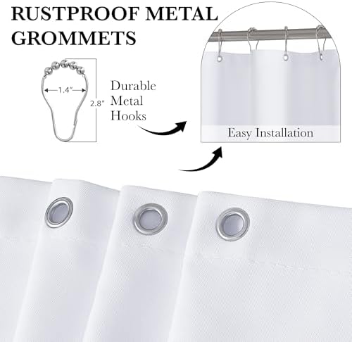 KGORGE White Scalloped Bathroom Shower Curtain Linen Textured, Boho Farmhouse Home Decor Privacy Waterproof for Bathtub Machine Washable, Pure White, 72 x 72 inches Long, 12 Hooks Included