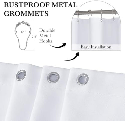 KGORGE White Scalloped Bathroom Shower Curtain Linen Textured, Boho Farmhouse Home Decor Privacy Waterproof for Bathtub Machine Washable, Pure White, 72 x 72 inches Long, 12 Hooks Included
