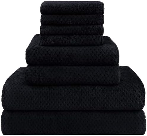 HOMEXCEL 8PK Bath Towel Set, Soft Absorbent, 2 Bath, 2 Hand, 4 Wash, Black