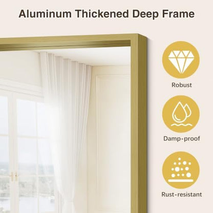 Bathroom Mirror, 30 x 42 inch Natural Wood Grain Colored Aluminum Metal Frame Bathroom Vanity Mirror, Rectangle Wall Mirror for Bedroom Living Room, Tempered Glass, Horizontal or Vertical