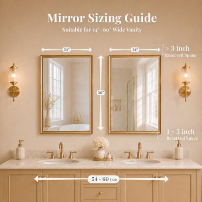 2 Pack 24x36 Inch Brushed Gold Bathroom Mirrors for Over Sink