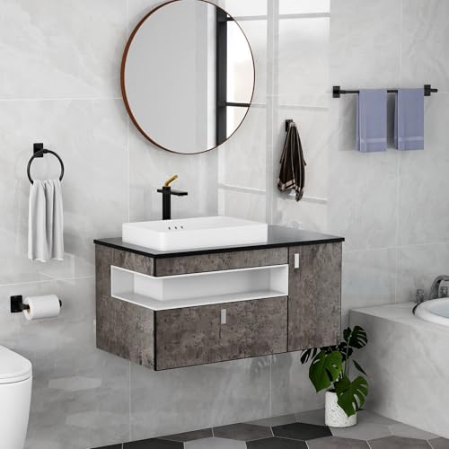 KLJKPA 8-Piece Black Bathroom Hardware Set, 24 inch Towel Bar