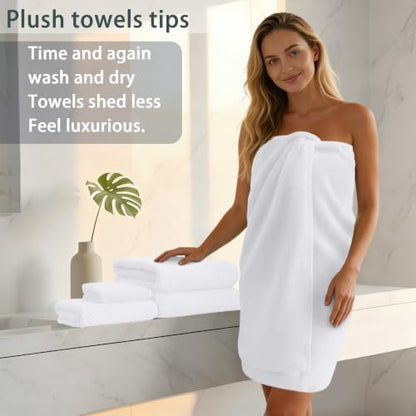 VOOVA & MOVAS White Bath Towels 4PC, 100% Cotton, 30x56 in