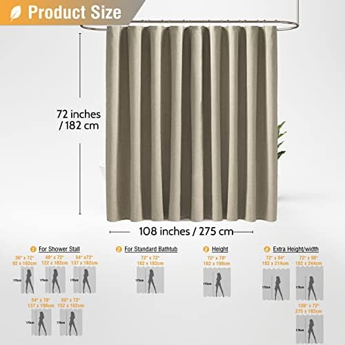 BTTN 108x72 Wide Linen Textured Waterproof Fabric Shower Curtain, Khaki/Tan