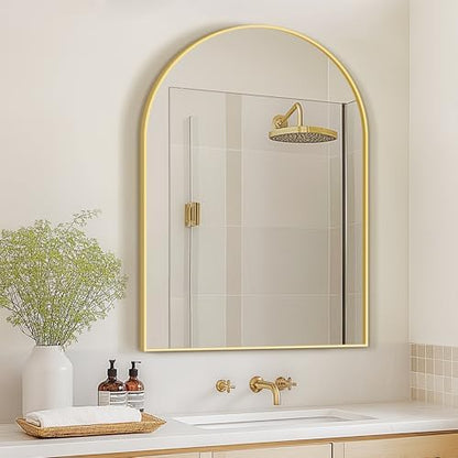 Arched Bathroom Mirror for Wall, 40" x 28" Metal Frame Vanity Mirror, Gold