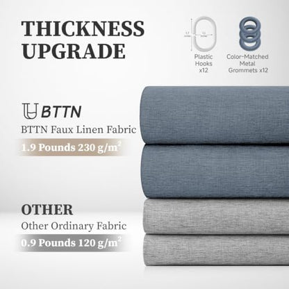 BTTN Extra Long Linen Textured Waterproof Shower Curtain, 72x96, Blue Gray