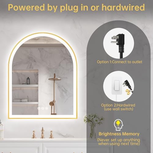 24"x30" Arched LED Lighted Bathroom Mirror with Lights