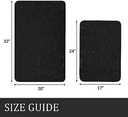 YIHOUSE Bathroom Rugs Mat Set, Memory Foam Bath Mat 2 Piece Black