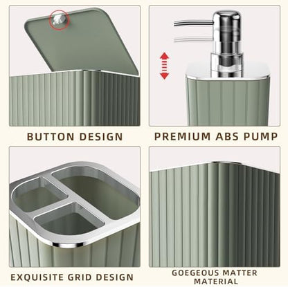 XLHOMO Bathroom Accessories Set - 25PC Sage Bathroom Set, Bathroom Set with Shower Curtain and Rugs, Sage Green Shower Curtain Set, Bathroom Accessory Set, Trash Can & Soap Dispenser