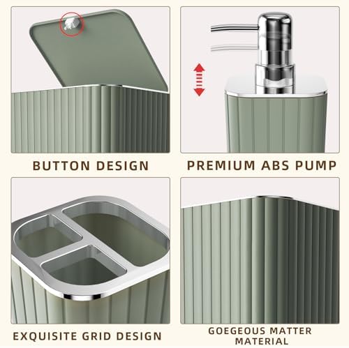 XLHOMO Bathroom Accessories Set - Gorgeous Sage Green Bathroom Set, 10PC Bathroom Accessory Set, Toilet Brush, Trash Can, Qtip Holder Dispenser & Soap Dispenser