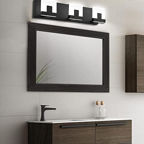 YOSHOOT Hand-Made Wooden Spliced Wall Mirror for Bathroom, Rustic Farmhouse Vanity Mirror, Décor Wall Art, Solid Wood Frame, Vertical or Horizontal Hanging, 60" x 30", Black