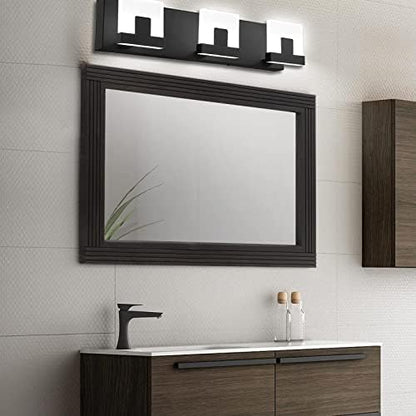 YOSHOOT Hand-Made Wooden Spliced Wall Mirror for Bathroom, Rustic Farmhouse Vanity Mirror, Décor Wall Art, Solid Wood Frame, Vertical or Horizontal Hanging, 60" x 30", Black