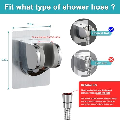 GwernKB Shower Head Holder Strong Adhesive No Drilling Wall Mount Adjustable Handheld Showerhead Bracket for RV Kids Bathroom Shower,Fix Firmly and Use Conveniently (Silver, 2)