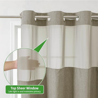 eachope No Hook Fabric Shower Curtain with Snap-in Liner,54x80 Khaki/Tan