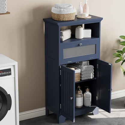ChooChoo Bathroom Cabinet with Flip Glass Drawer,Freestanding