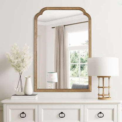 WallBeyond Wood Bathroom Mirrors for Wall Mounted, 24" x 36" Rustic Wood Frame Wall Mirrors Decorative for Living Room or Bedroom Vanity Mirror, Honey-Colored