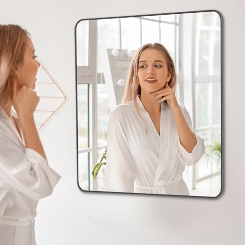 DESBING 36" x 36"Bathroom Mirror, Matte Black Wall Mirror with Metal Frame, Decorative Rectangular Vanity Mirror for Bedroom Bathroom Living Room Entryway (Horizontal/Vertical)