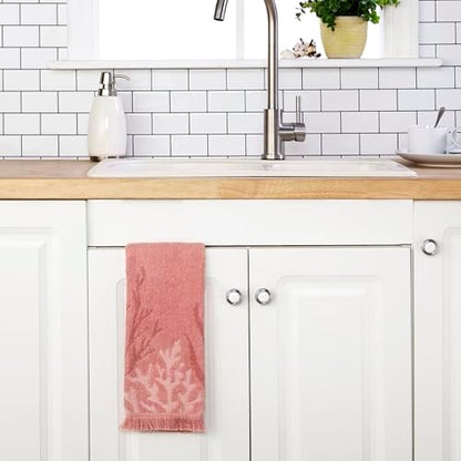 SKL Home Ocean Coral Sculpted Hand Towel Set-2pc, 100% Cotton, Coral