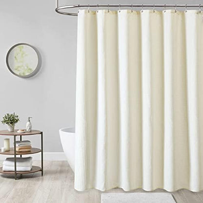 Dynamene Extra Long Waffle Shower Curtain 256 GSM Fabric 72x84 Cream/Ivory