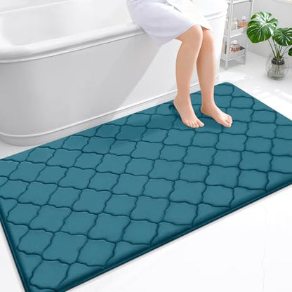OLANLY Memory Foam Bath Mat Rug 59x34, Soft Bathroom Rugs, Peacock Blue