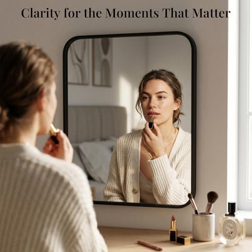 2-Pack 24x30 Inch Matte Black Rounded Rectangle Vanity Mirrors