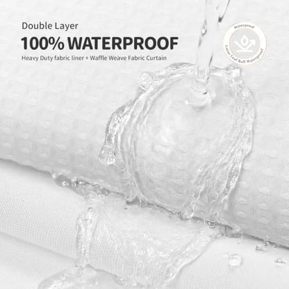 Dynamene White Hook Free Waffle Shower Curtain & Snap-in Fabric Liner,72x83