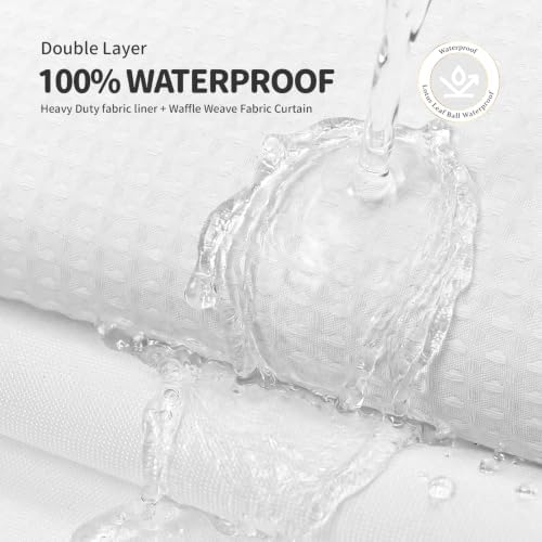 Dynamene White Hook Free Waffle Shower Curtain & Snap-in Fabric Liner,72x93