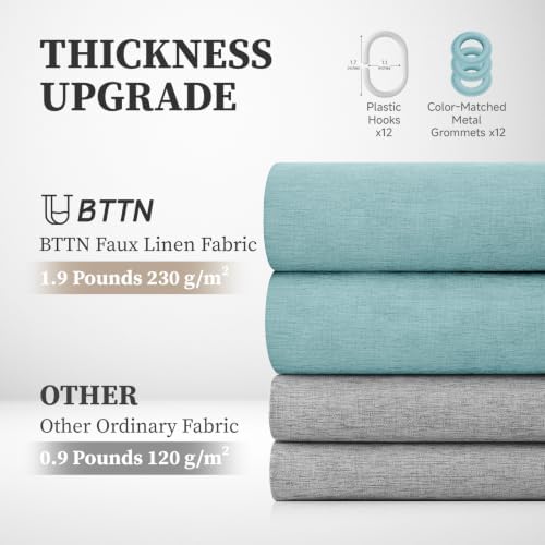 BTTN Extra Long Linen Textured Waterproof Shower Curtain Set, 72x96, Teal