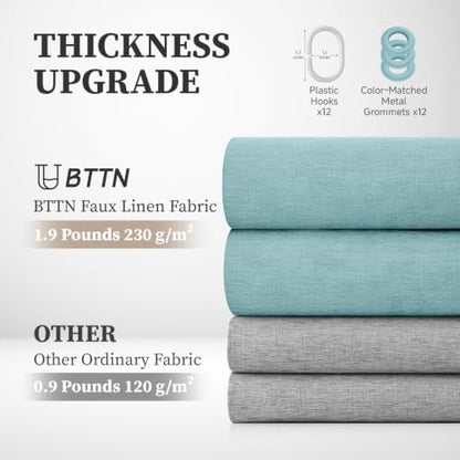 BTTN Extra Long Linen Textured Waterproof Shower Curtain Set, 72x96, Teal
