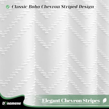 Dynamene Extra Long Boho Shower Curtain Tufted Chevron 72"x96" White