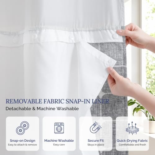 River Dream Farmhouse No Hooks Shower Curtain with Snap-in Liner,Blue,71x74