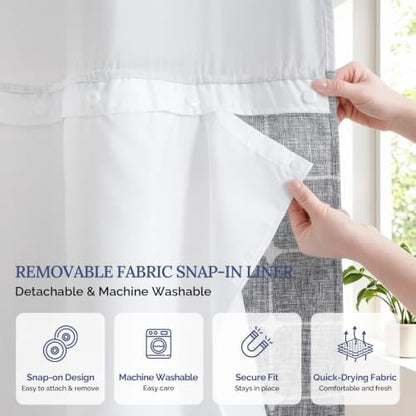 River Dream Farmhouse No Hooks Shower Curtain with Snap-in Liner,Blue,71x74