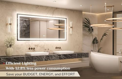 Keonjinn 60x28 Inch LED Bathroom Mirror with Lights, Stepless Dimmable