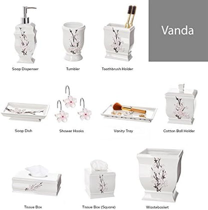 Vanda Cherry Blossom White Square Resin Tissue Box Cover with Bottom Slider