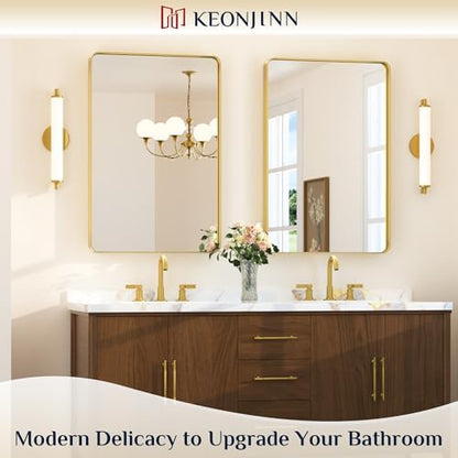 Keonjinn 24 x 36 Inch Gold Bathroom Mirrors for Over Sink, Tempered Glass