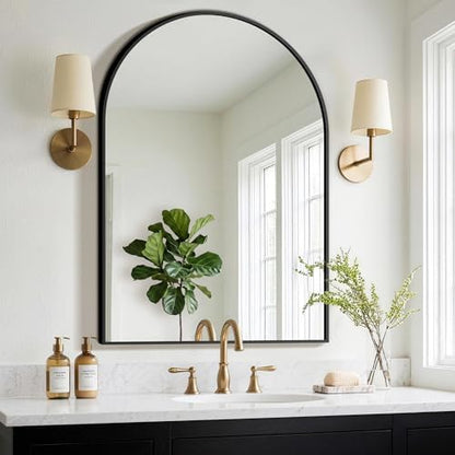 FGU Arched Bathroom Mirror for Over Sink 40"x28" Black Vanity Mirror